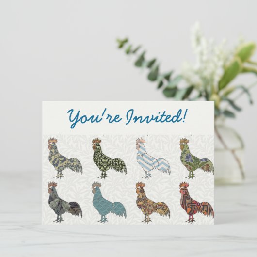 Hähnchenbauernhof mit farbigen Mustern Einladung (Stehend Vorderseite)