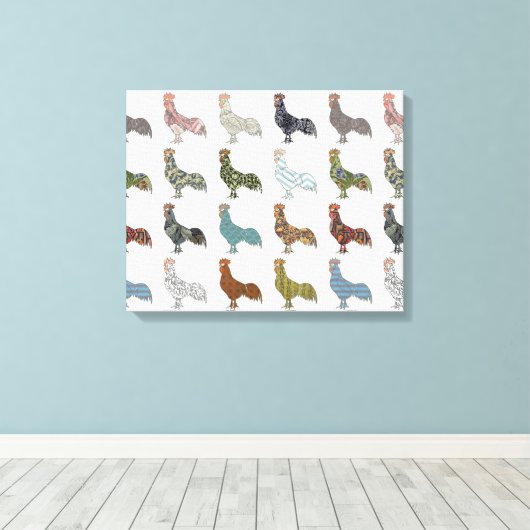 Hähnchenbauernhof mit farbigen Mustern Leinwanddruck (Insitu (Holzboden))