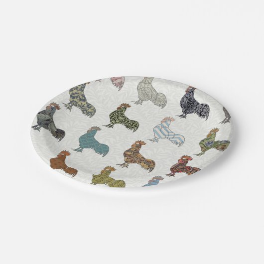 Hähnchenbauernhof mit farbigen Mustern Pappteller (Schrägansicht)