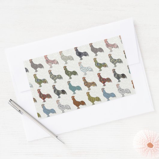 Hähnchenbauernhof mit farbigen Mustern Rechteckiger Aufkleber (Umschlag)