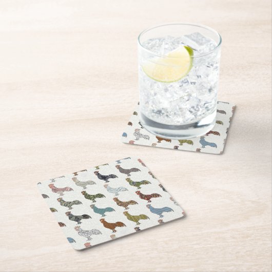 Hähnchenbauernhof mit farbigen Mustern Rechteckiger Pappuntersetzer (Vor Ort)