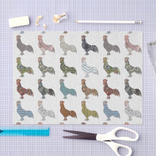 Hähnchenbauernhof mit farbigen Mustern Seidenpapier (Handwerk)