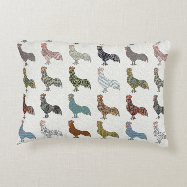 Hähnchenbauernhof mit farbigen Mustern Zierkissen (Rückseite)