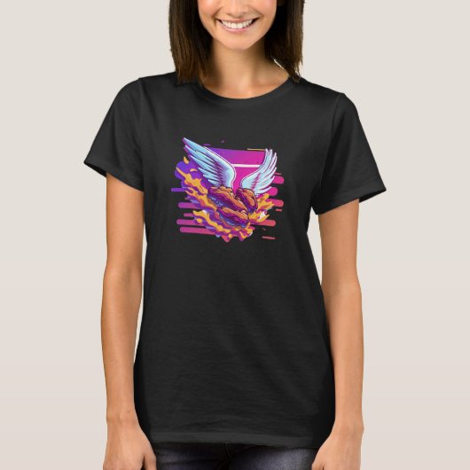 Hähnchenflügel Synthwave 80er Retrowave Ästhetik T-Shirt (Vorderseite)