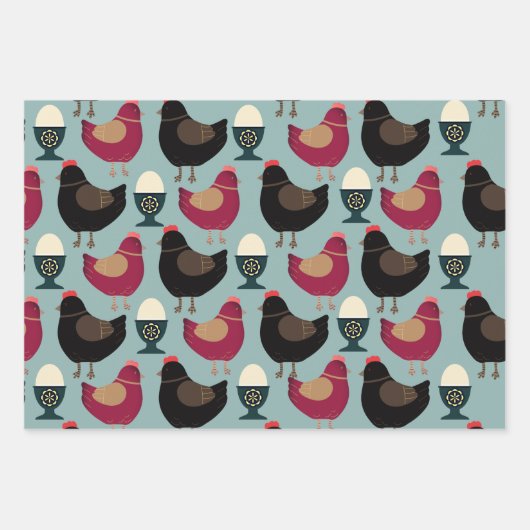 Hähnchenliebhaber auf dem Bauernhof Ei Cup Black P Geschenkpapier Set (Vorderseite)