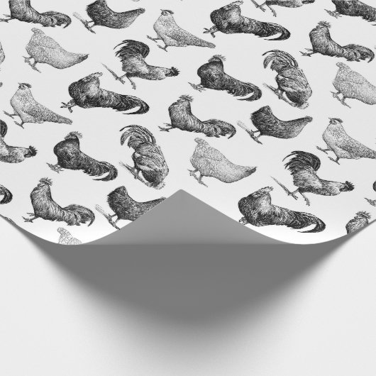 Hähnchenmuster im Retro-Landhaus Geschenkpapier (Ecke)