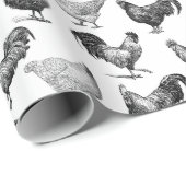 Hähnchenmuster im Retro-Landhaus Geschenkpapier (Rolleneckpunkt)