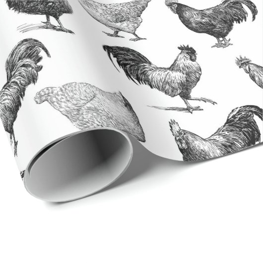 Hähnchenmuster im Retro-Landhaus Geschenkpapier (Rolleneckpunkt)