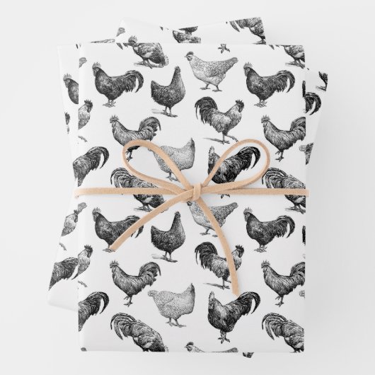 Hähnchenmuster im Retro-Landhaus Geschenkpapier Set (Beispiel)