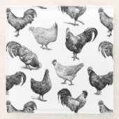 Hähnchenmuster im Retro-Landhaus Glasuntersetzer (Vorderseite)