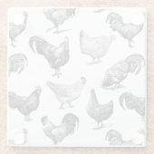 Hähnchenmuster im Retro-Landhaus Glasuntersetzer (Rückseite)