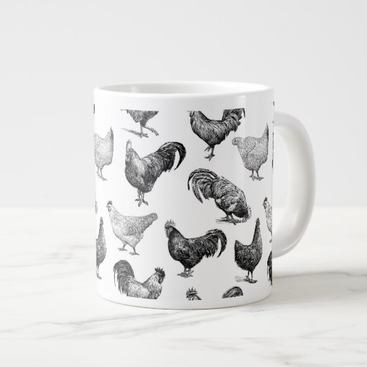 Hähnchenmuster im Retro-Landhaus Jumbo-Tasse (Vorderseite Rechts)