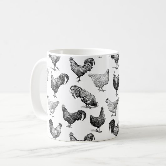 Hähnchenmuster im Retro-Landhaus Kaffeetasse (Vorderseite Links)