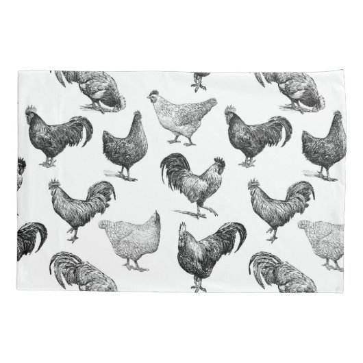 Hähnchenmuster im Retro-Landhaus Kissenbezug (Rückseite-Links)