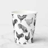 Hähnchenmuster im Retro-Landhaus Pappbecher (Rückseite)