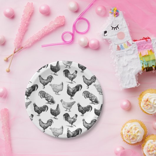 Hähnchenmuster im Retro-Landhaus Pappteller (Party)