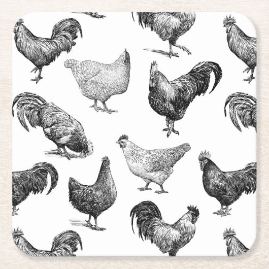 Hähnchenmuster im Retro-Landhaus Rechteckiger Pappuntersetzer (Vorderseite)