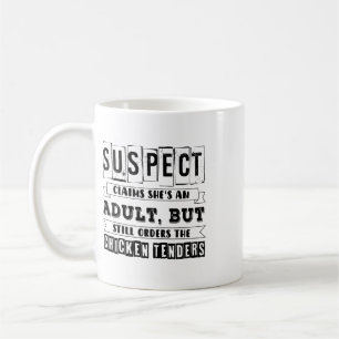 Hähnchenstreifen Verdächtige behauptet, sie sei ei Kaffeetasse