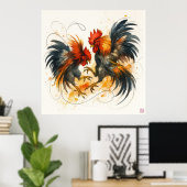 Hähne - Archivdruck Poster (Heimbüro)