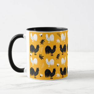 Hähne Handgezeichnetes Florales Farm-Muster Tasse