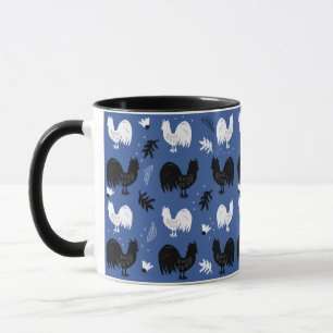Hähne handgezeichnetes florales Landmuster Tasse