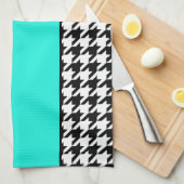 Hahnentrittmuster, aquamarin, schwarz und weiß kar geschirrtuch (Viertel Falte)