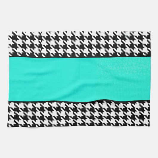 Hahnentrittmuster, aquamarin, schwarz und weiß kar geschirrtuch (Horizontal)