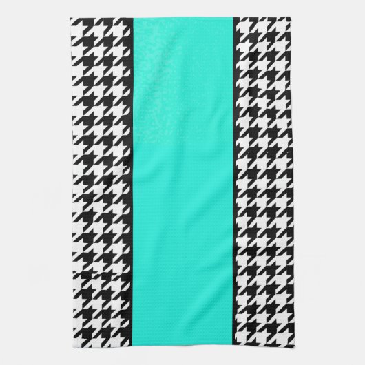 Hahnentrittmuster, aquamarin, schwarz und weiß kar geschirrtuch (Vertikal)