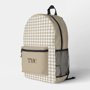 Hahnentrittmuster Beige weiße INITIALE Preppy Chic Bedruckter Rucksack