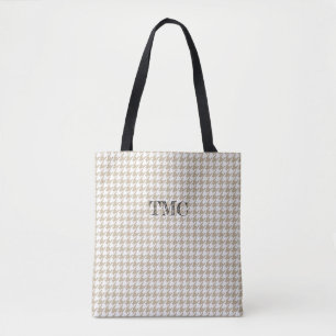 Hahnentrittmuster Beige weiße INITIALE Preppy Chic Tasche