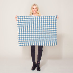 Hahnentrittmuster Blau+Creme Muster Fleecedecke