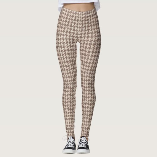 Hahnentrittmuster-braunes Muster Leggings (Vorderseite)