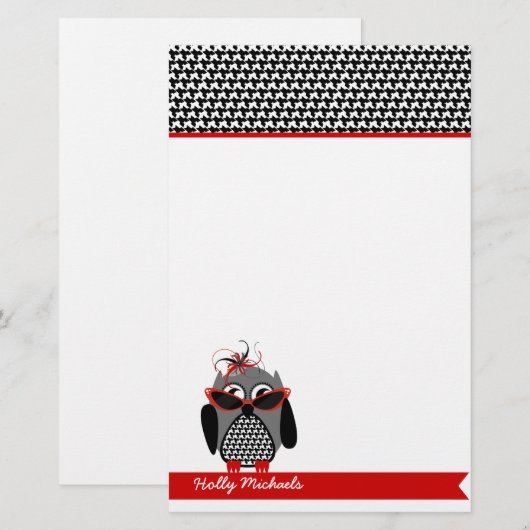 Hahnentrittmuster-Eule mit Briefpapier (Vorne/Hinten)