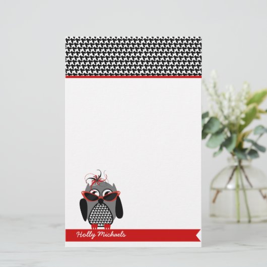 Hahnentrittmuster-Eule mit Briefpapier (Stehend Vorderseite)