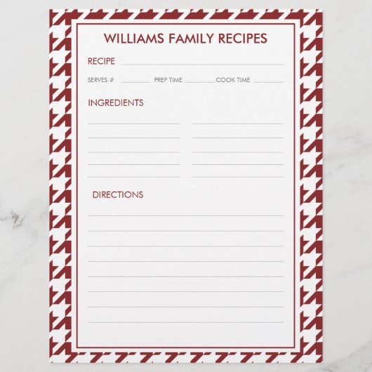 Hahnentrittmuster Familienname Beilage (Rückseite)