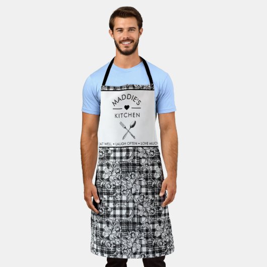 Hahnentrittmuster für klassische Schwarz-Weiß-Orna Schürze (Getragen)