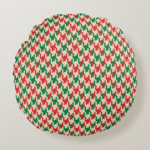 Hahnentrittmuster Karo Muster, Hunde Zahn Design. Rundes Kissen