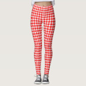 Hahnentrittmuster-Ketten Rot-Weiß-Muster Leggings (Vorderseite)