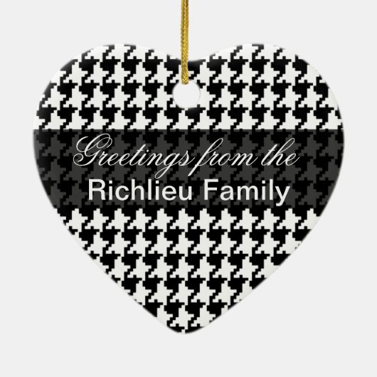 Hahnentrittmuster Monogramm Herz | Schwarz-weiß Keramikornament (Hinten)