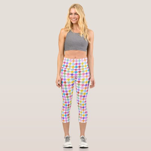 Hahnentrittmuster Multicolor+Weißmuster Capri Leggings (Vorderseite)