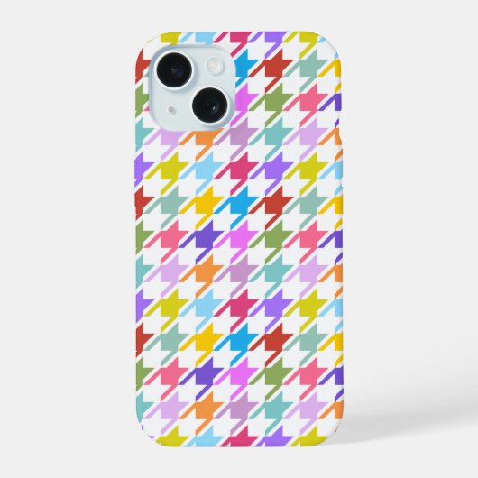 Hahnentrittmuster Multicolor+Weißmuster iPhone 15 Hülle (Rückseite)