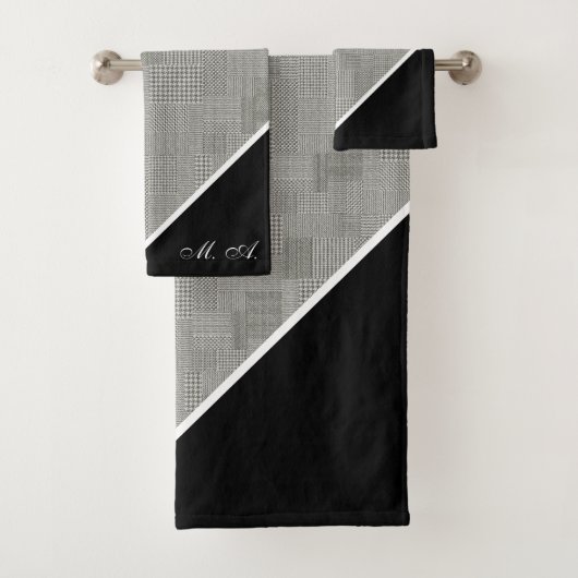 Hahnentrittmuster Muster Elegante Monogramm Badhandtuch Set (Insitu)
