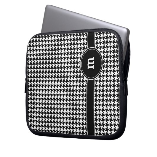 Hahnentrittmuster Muster mit Monogramm Laptopschutzhülle (Vorderseite Links)