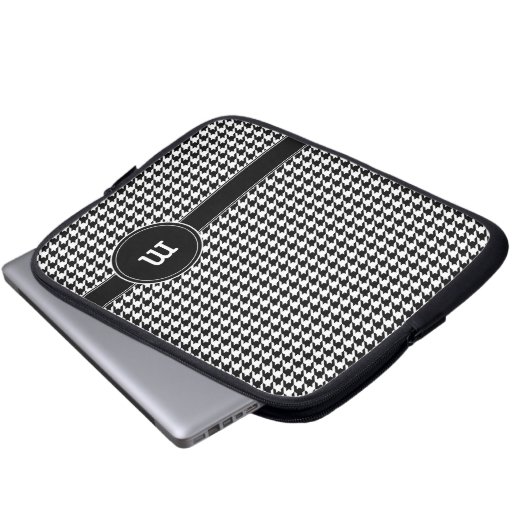 Hahnentrittmuster Muster mit Monogramm Laptopschutzhülle (Vorne Knopf)