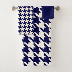Hahnentrittmuster-Muster Navy Blau und Weiß Badhandtuch Set
