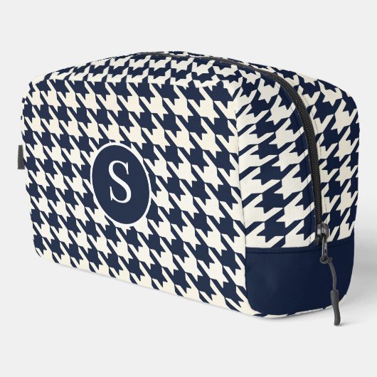 Hahnentrittmuster Navy Blue & White Toilettenbeute Waschbeutel (Rechte Ecke)
