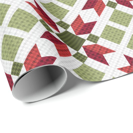 Hahnentrittmuster-Poinsettia-Steppdecken-Entwurf Geschenkpapier (Rolleneckpunkt)