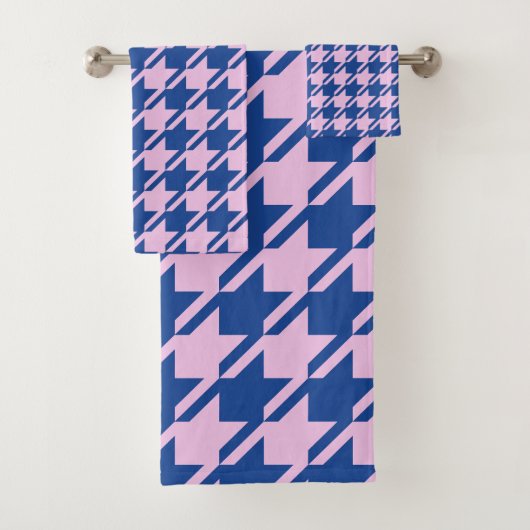 Hahnentrittmuster Rosa+Blau Mischmuster Badhandtuch Set (Insitu)