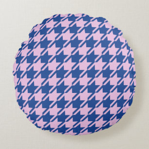 Hahnentrittmuster Rosa+Blau Muster Rundes Kissen