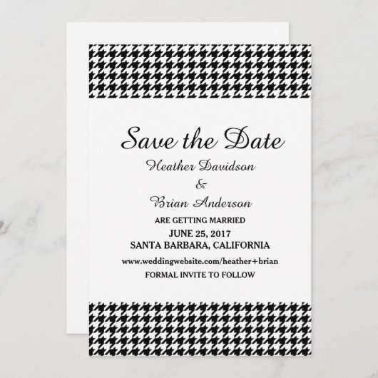 Hahnentrittmuster Save the Date einladen, Schwarz Einladung (Vorne/Hinten)
